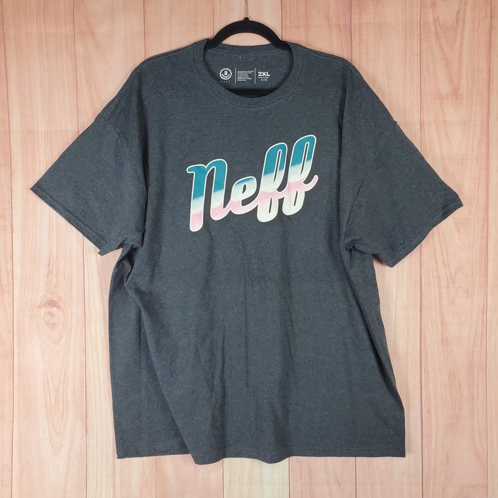 Neff T Shirt Mens 2XL Gray Cotton Classic Script Logo Across Front Streetwear